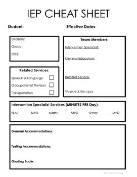 Iep Cheat Sheet Template