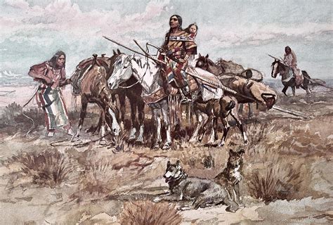 Illustration of semi-nomadic people moving across a landscape