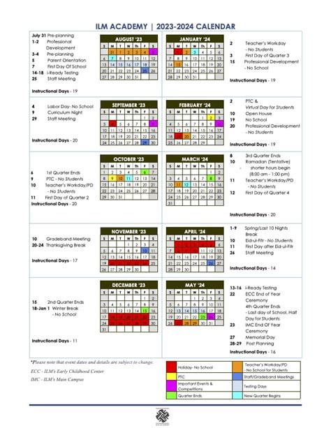 Ilm Academy Calendar