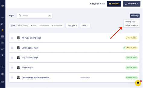 Create New Page Button