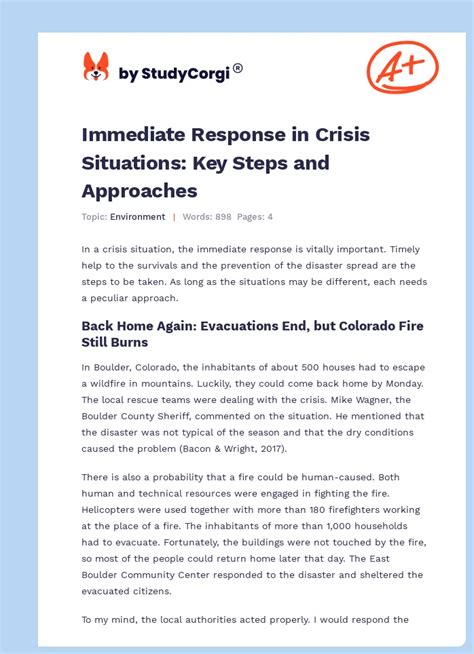 Immediate Steps Assessing the Crisis