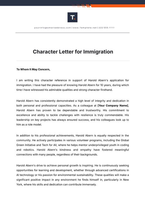 Immigration Character Reference Letter Examples