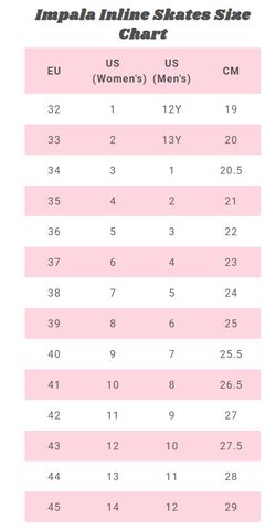 Impala Skates Size Chart