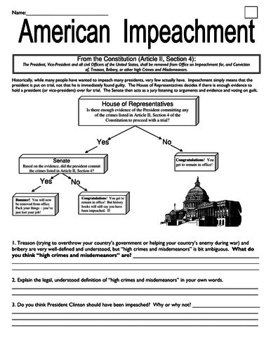 Impeachment In American History Worksheet Answer Key