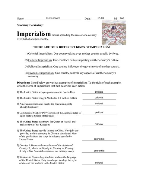 Imperialism And America Worksheet Answers