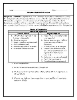 Imperialism In Africa Worksheet Answer Key