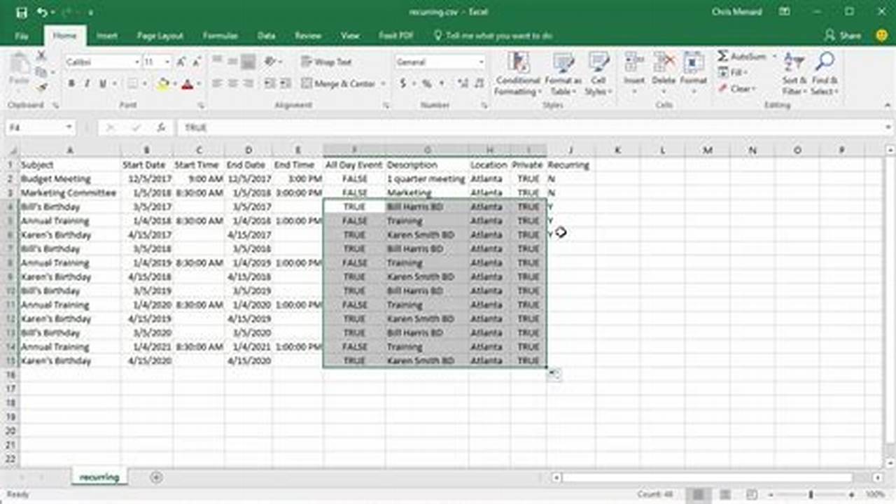 Import Excel Calendar