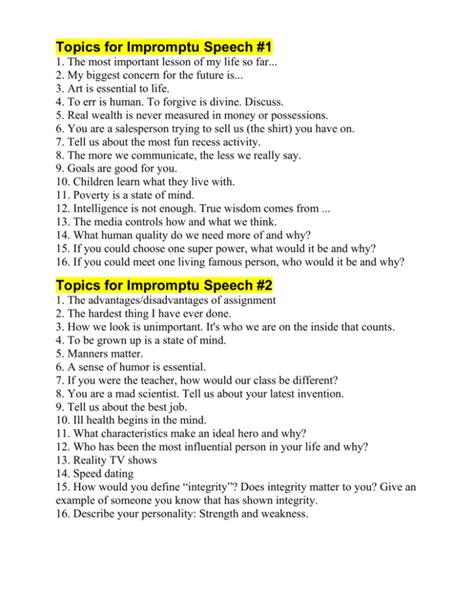 Impromptu Speech Questions For Students