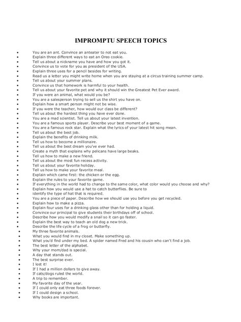 Impromptu Speech Topics Examples