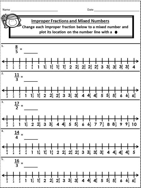 Improper Fractions On A Number Line Worksheet