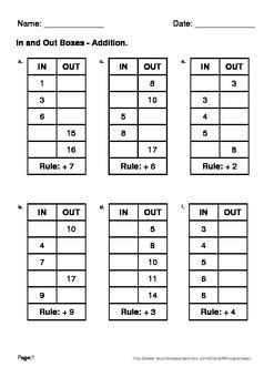 In And Out Math Worksheets