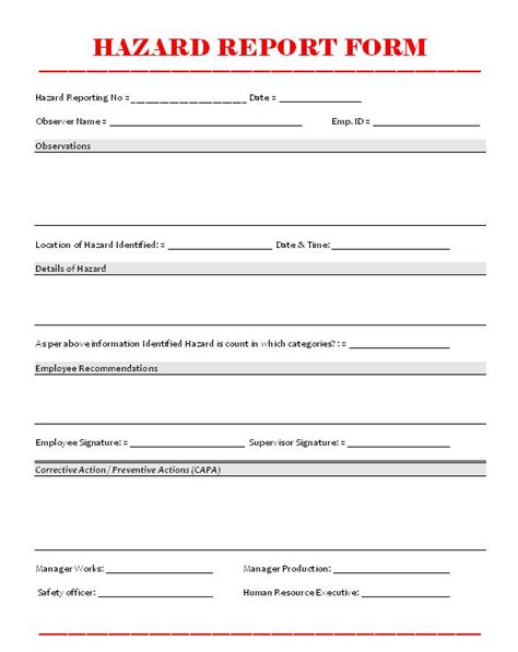 Incident Hazard Report Form Template - Best Sample Template