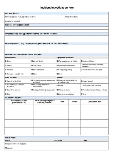 Incident Investigation Form Template