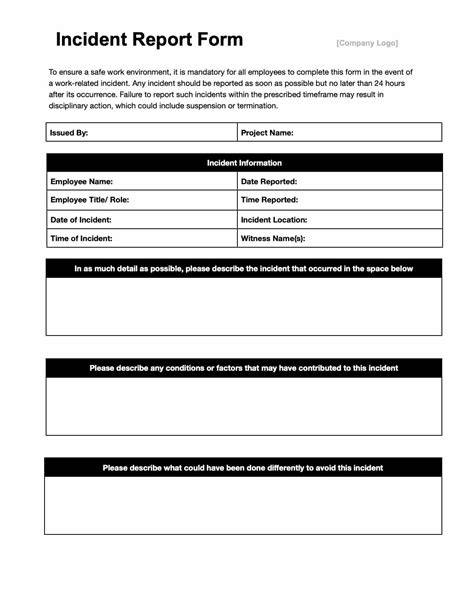 Incident Report Form Template Doc
