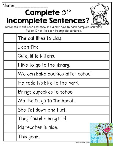 Incomplete And Complete Sentences Worksheets
