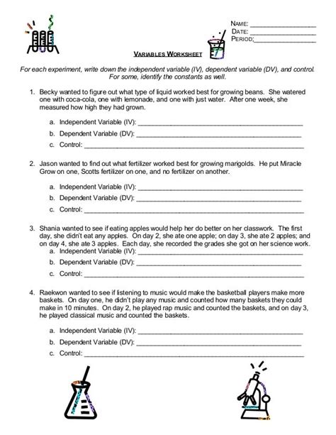 Independent And Dependent Variables Worksheet