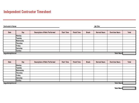 Independent Contractor Timesheet Template