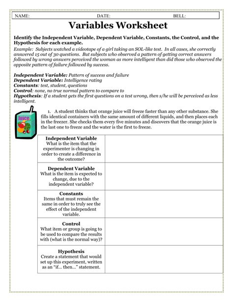 Independent Dependent And Controlled Variables Worksheet With Answers
