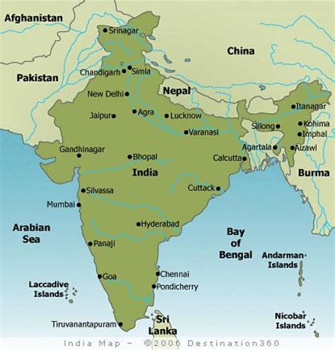 India political map with capital New Delhi, national borders, important