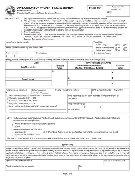 Maximize Your Savings with Indiana’s Property Tax Exemption Form 136 - Unlock Key Benefits Today!