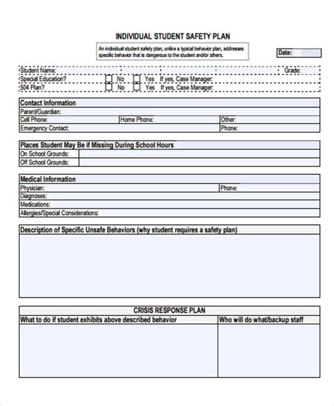 Individual Student Safety Plan Template