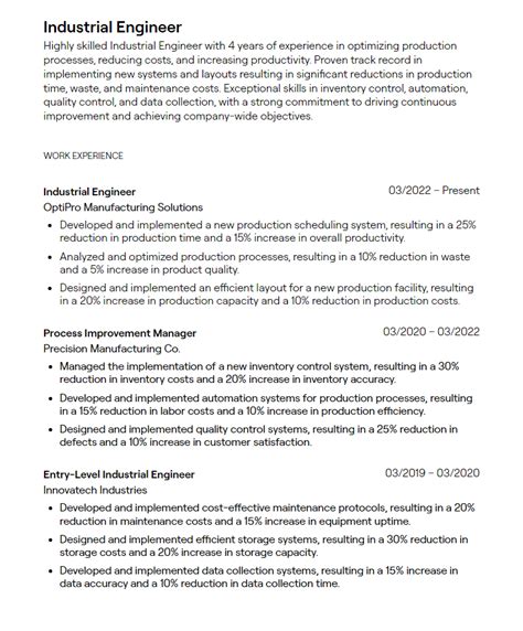 Industrial Engineer Resume Sample