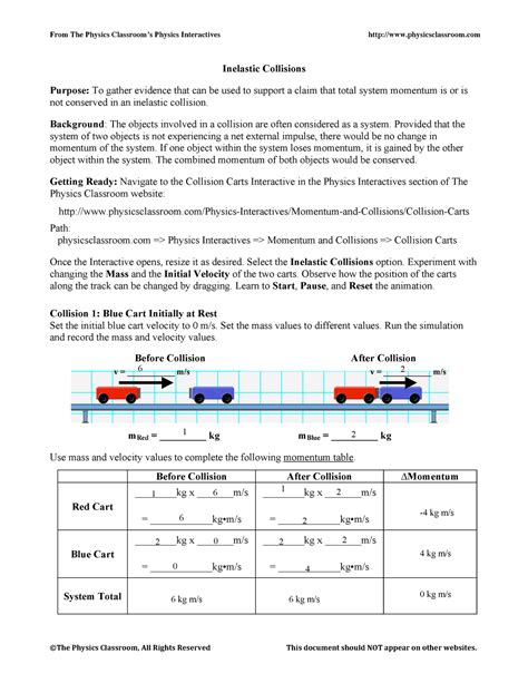 Inelastic Collisions Worksheet Answers