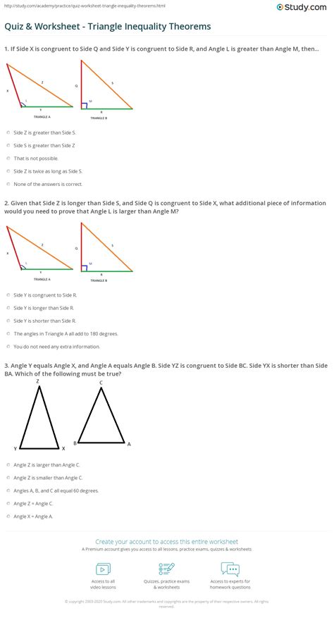 Inequalities Involving Two Triangles Worksheet Answers