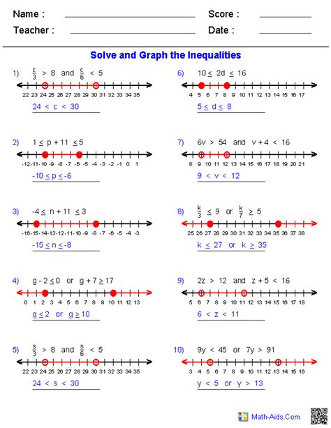 Inequalities Worksheet Algebra 2