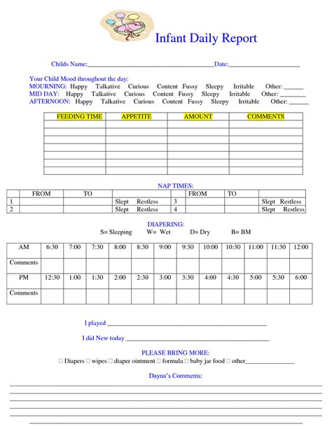 Infant Daily Report Template