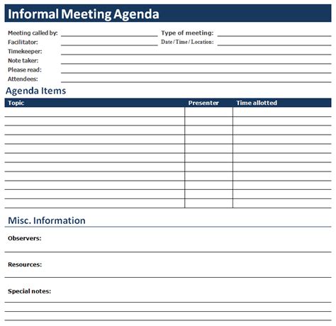 Informal Meeting Agenda Template