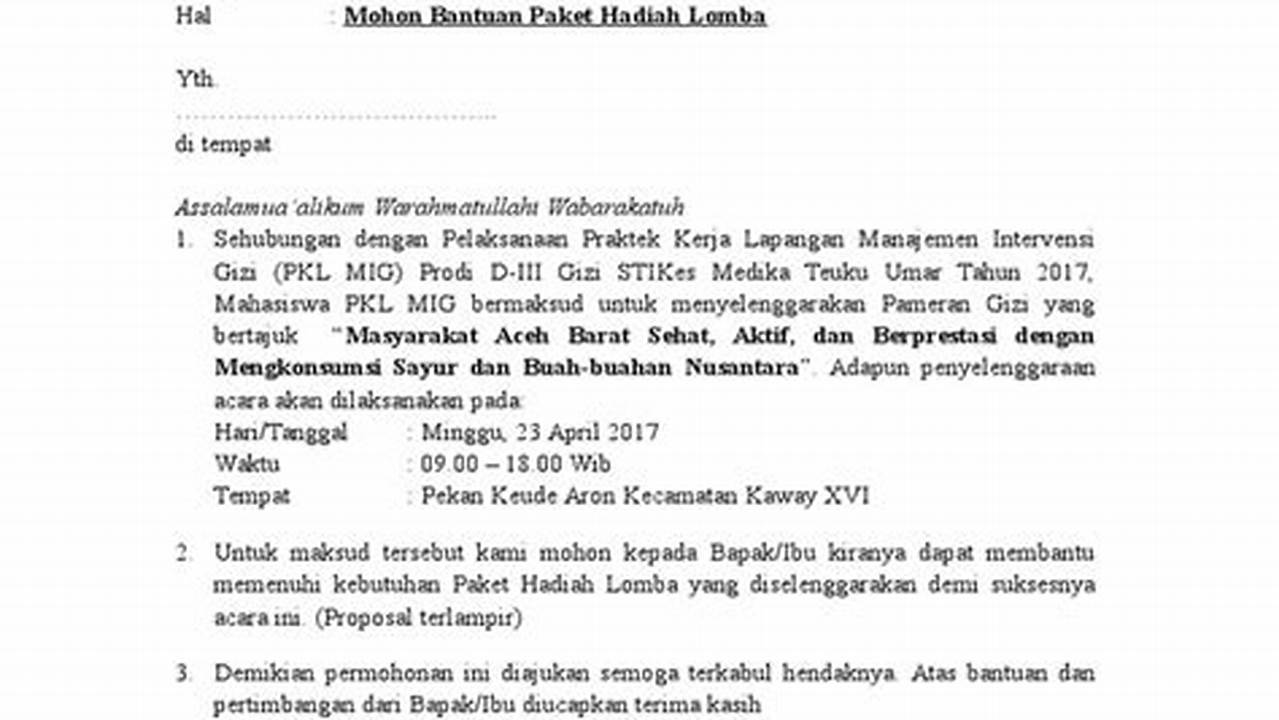 Informasi Tambahan (misalnya, Daftar Hadiah), Contoh Surat