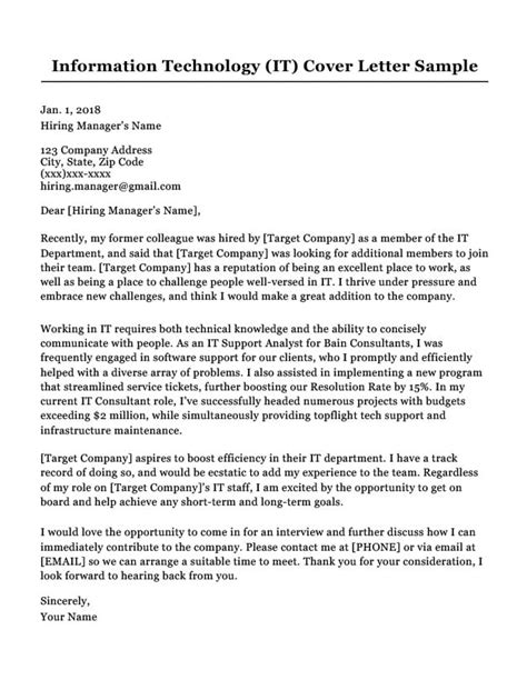 Information Technology Cover Letters