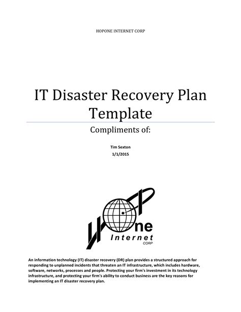 Information Technology Disaster Recovery Plan Template