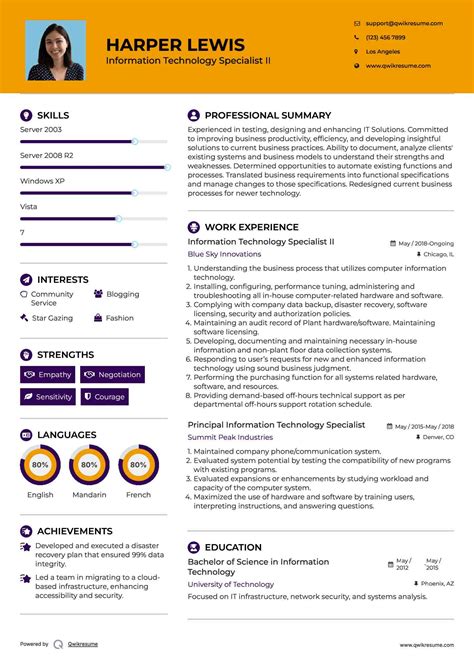 Information Technology Specialist Resume Sample
