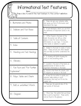 Informational Text Features Worksheet