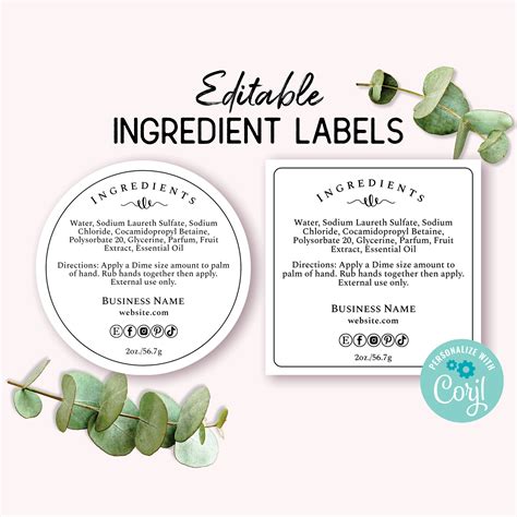Ingredient Label Template Word Collection