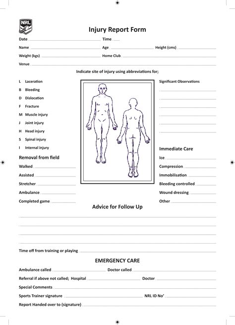 Injury Report Form Template