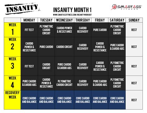 Insanity Printable Workout Schedule