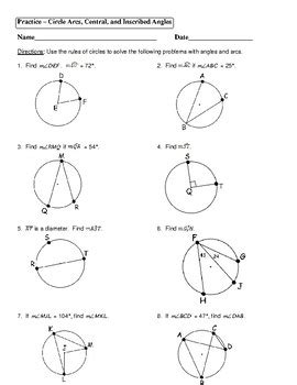 Inscribed Angle And Central Angle Worksheet