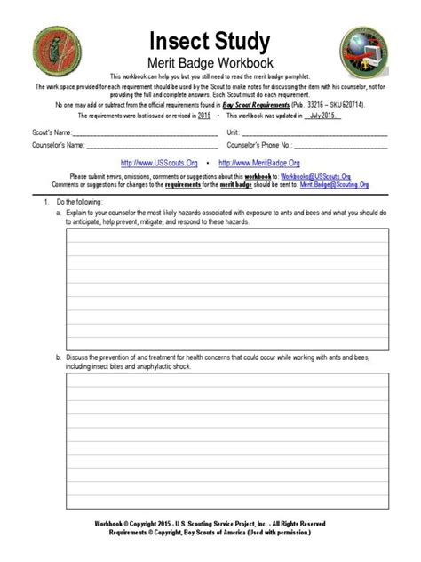 Insect Study Merit Badge Worksheet