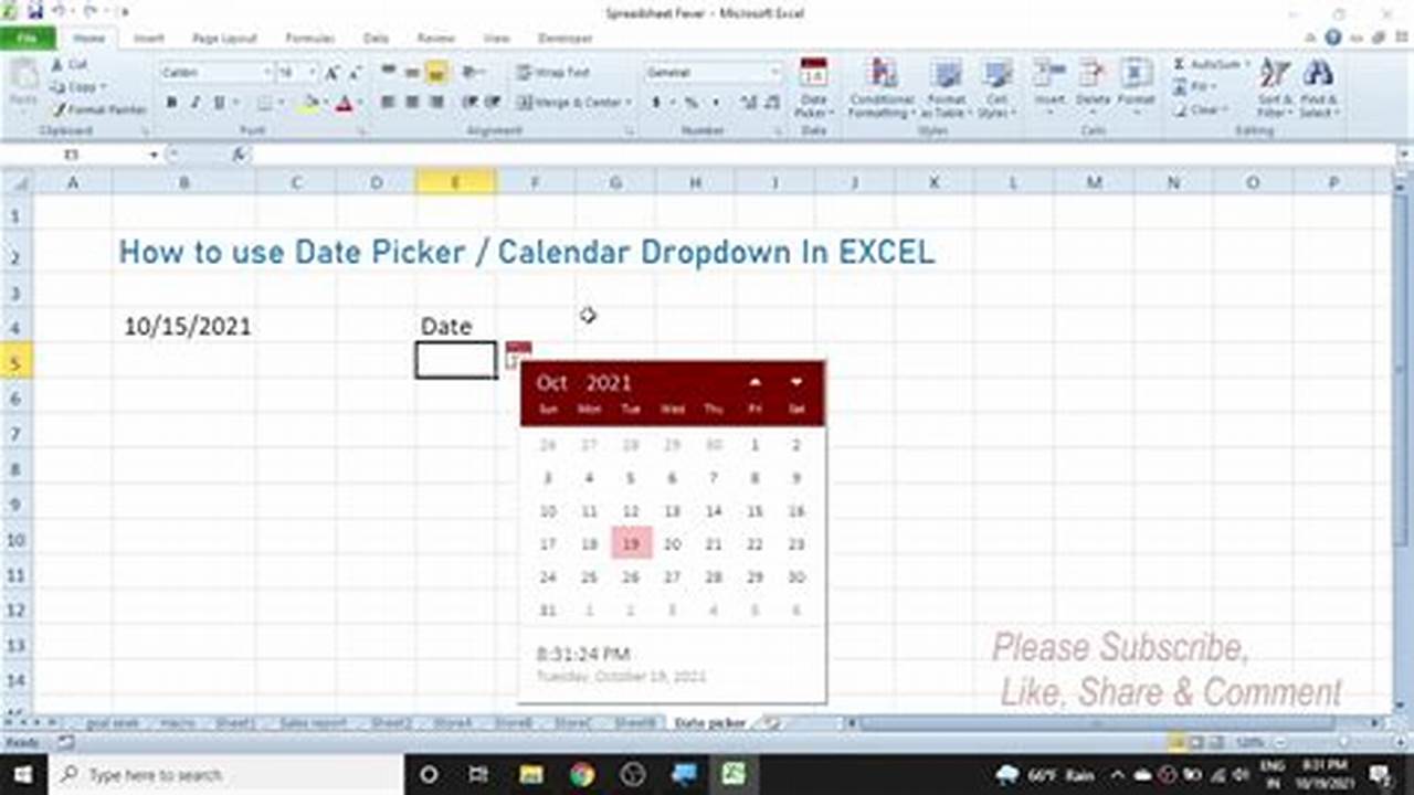 Insert Drop Down Calendar In Excel 365 64-Bit