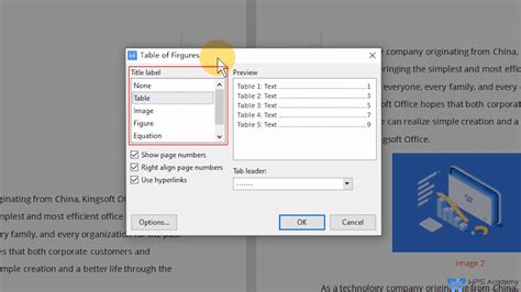Insert a Table of Captioned Objects and Their Page Numbers