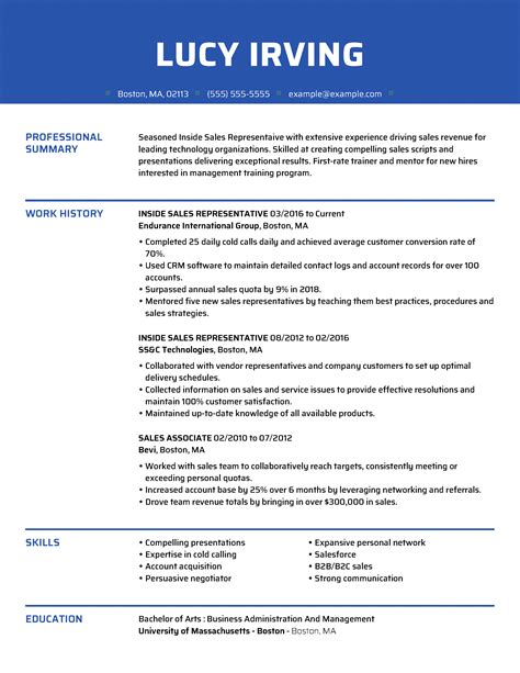 Inside Sales Representative Resume Sample