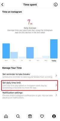 Fitur pembatasan waktu layar untuk aplikasi Instagram