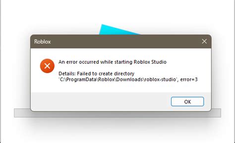 Installing Error : An error occurred while starting Roblox Studio 