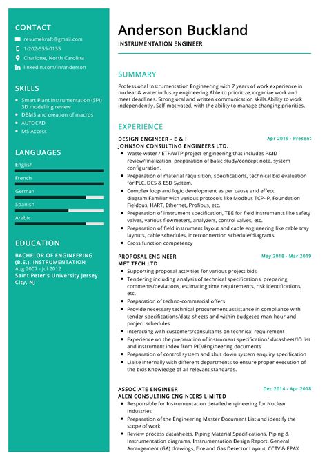 Resume for the Instrumentation Engineer