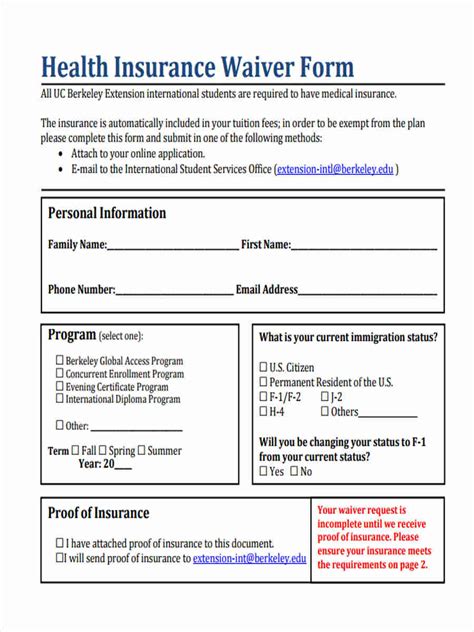 Insurance Waiver Sample Form Free Download