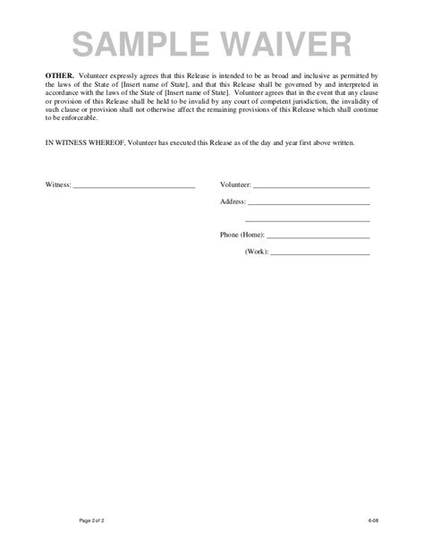 Insurance Waiver Template