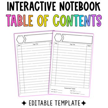 Interactive Notebook Table Of Contents Template